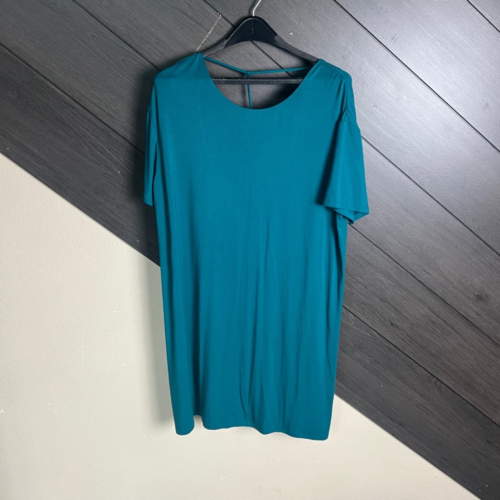 Fabletics Finley Dress Teal Open Back T Strap Mini Dress XL NWT Stretch Casual‎